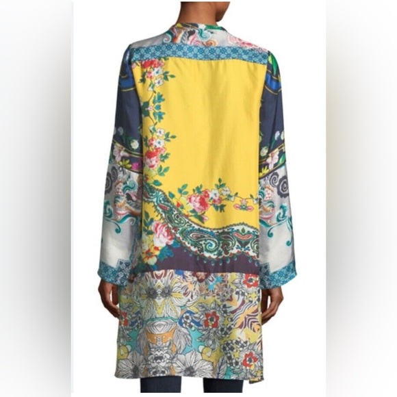 Johnny Was Silk Artsy Button Up Colorful Floral Tunic Size PS Asian Art To Wear - Picture 2 of 11